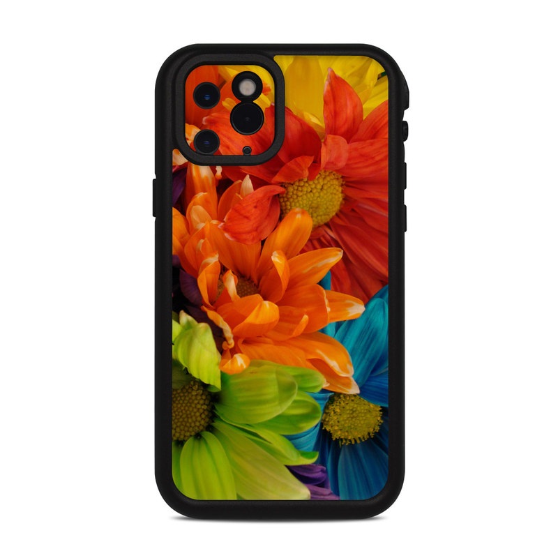 LifeProof iPhone 11 Pro fre Case Skin design of Flower, Petal, Orange, Cut flowers, Yellow, Plant, Bouquet, Floral design, Flowering plant, Gerbera, with red, green, black, blue colors