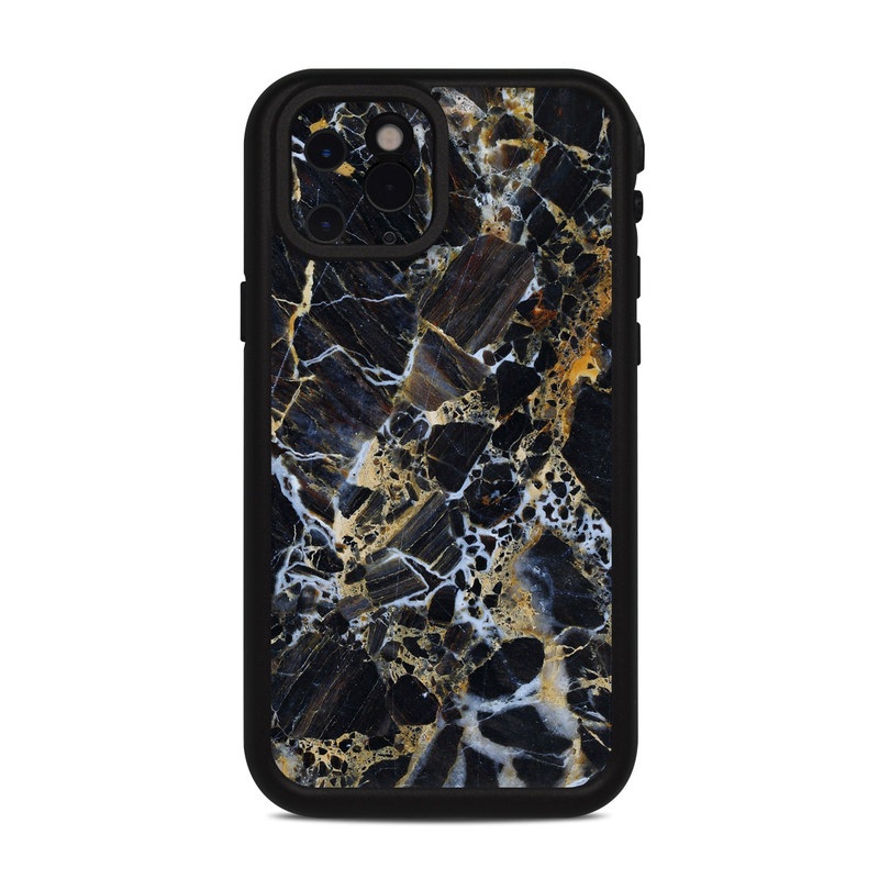 LifeProof iPhone 11 Pro fre Case Skin design of Black, Yellow, Rock, Brown, Marble, Water, Close-up, Granite, Pattern, Geology, with black, white, orange, gray, yellow colors