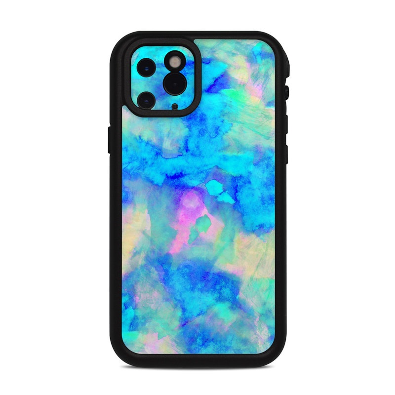 LifeProof iPhone 11 Pro fre Case Skin design of Blue, Turquoise, Aqua, Pattern, Dye, Design, Sky, Electric blue, Art, Watercolor paint, with blue, purple colors