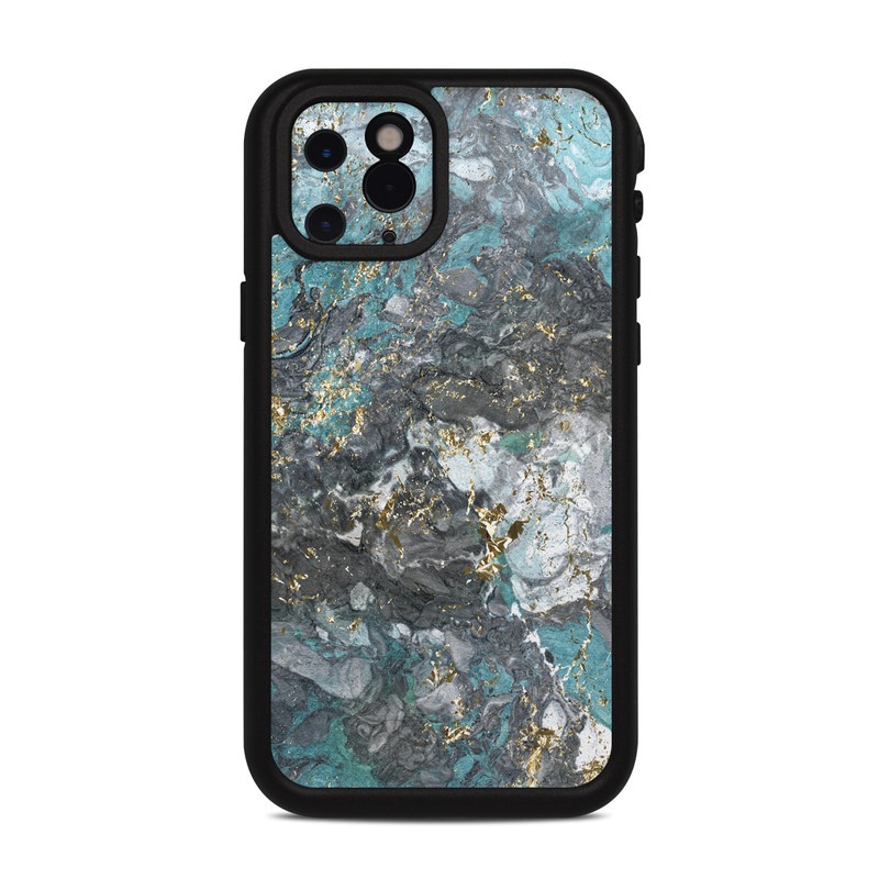 LifeProof iPhone 11 Pro fre Case Skin design of Blue, Turquoise, Green, Aqua, Teal, Geology, Rock, Painting, Pattern, with black, white, gray, green, blue colors
