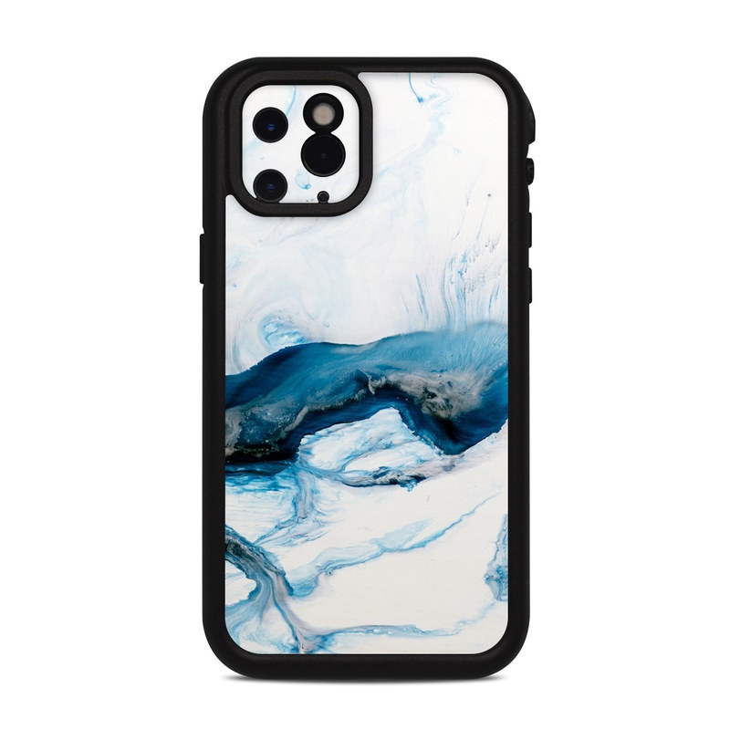 Lifeproof iPhone 11 Pro fre Case Skin design of Glacial landform, Blue, Water, Glacier, Sky, Arctic, Ice cap, Watercolor paint, Drawing, Art with white, blue, black colors