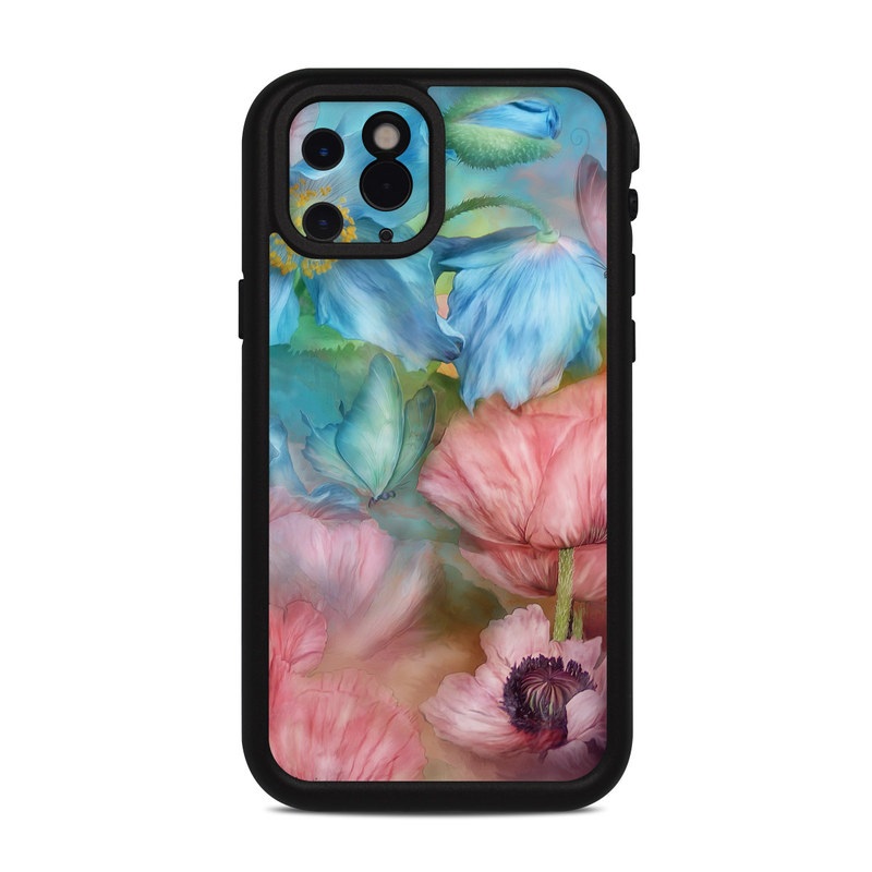 LifeProof iPhone 11 Pro fre Case Skin design of Flower, Petal, Watercolor paint, Painting, Plant, Flowering plant, Pink, Botany, Wildflower, Still life, with gray, blue, black, red, green colors