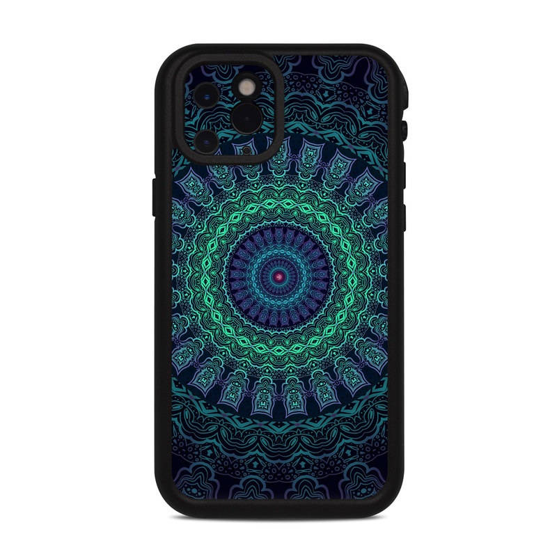LifeProof iPhone 11 Pro fre Case Skin design of Colorfulness, Blue, Green, Pattern, Teal, Turquoise, Art, Electric Blue, Aqua, Circle, Majorelle Blue, Visual Arts, Fractal Art, Design, Symmetry, Psychedelic Art, Graphics, Kaleidoscope, Motif, with black, green, red colors