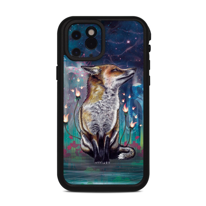 LifeProof iPhone 11 Pro fre Case Skin design of Red fox, Art, Wildlife, Canidae, Illustration, Fox, Carnivore, Painting, Dhole, Red wolf, with black, gray, blue, red, green colors