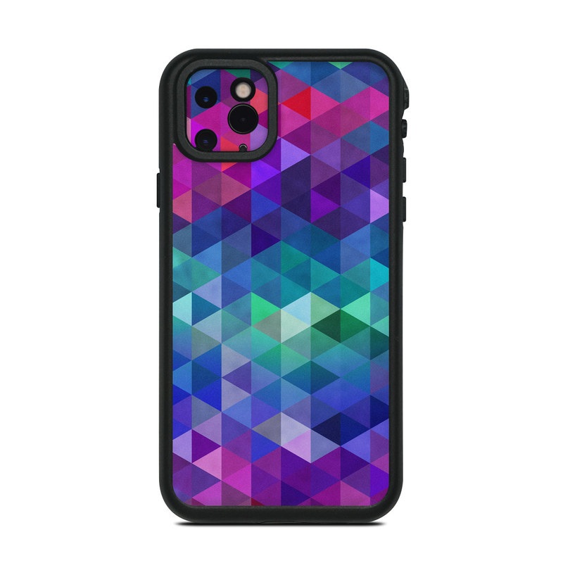 Lifeproof iPhone 11 Pro Max fre Case Skin design of Purple, Violet, Pattern, Blue, Magenta, Triangle, Line, Design, Graphic design, Symmetry, with blue, purple, green, red, pink colors