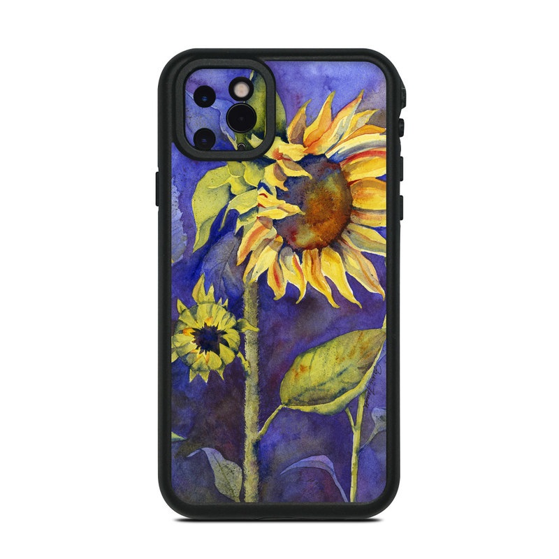 LifeProof iPhone 11 Pro Max fre Case Skin design of Flower, Sunflower, Painting, sunflower, Watercolor paint, Plant, Flowering plant, Yellow, Acrylic paint, Still life, with green, black, blue, gray, red, orange colors