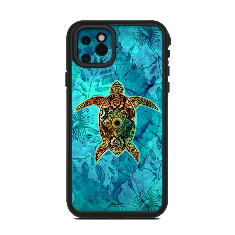 LifeProof iPhone 11 Pro Max fre Case Skin design of Sea turtle, Green sea turtle, Turtle, Hawksbill sea turtle, Tortoise, Reptile, Loggerhead sea turtle, Illustration, Art, Pattern, with blue, black, green, gray, red colors