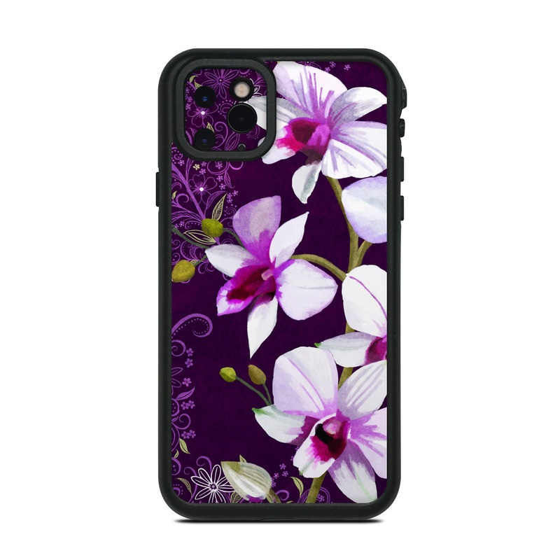 LifeProof iPhone 11 Pro Max fre Case Skin design of Flower, Purple, Petal, Violet, Lilac, Plant, Flowering plant, cooktown orchid, Botany, Wildflower, with black, gray, white, purple, pink colors