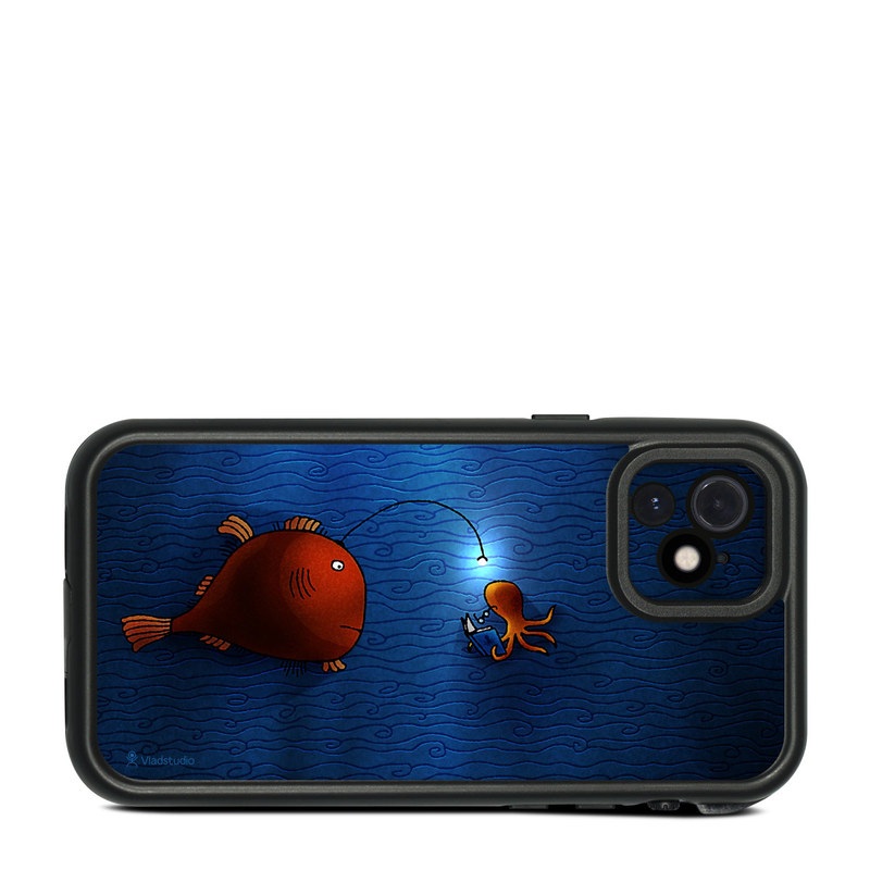 LifeProof iPhone 12 fre Case Skin design of Deep sea fish, Anglerfish, Illustration, Fish, Animation, Art, with blue, red colors