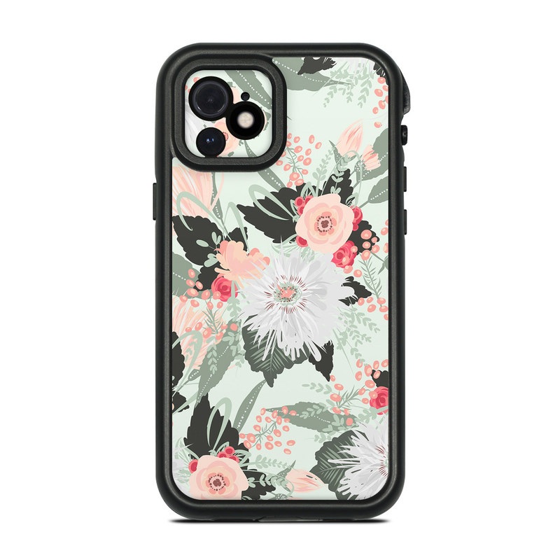 Lifeproof iPhone 12 fre Case Skin design of Pattern, Pink, Floral design, Design, Textile, Wrapping paper, Plant, Peach, Flower with green, red, white, pink colors