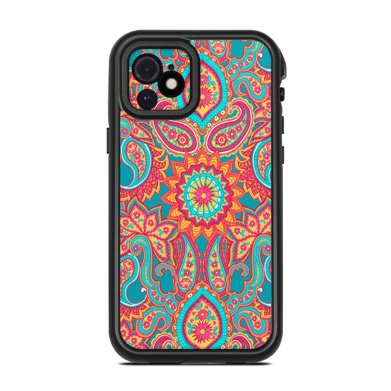 LifeProof iPhone 12 fre Case Skin design of Pattern, Paisley, Motif, Visual arts, Design, Art, Textile, Psychedelic art, with orange, yellow, blue, red colors