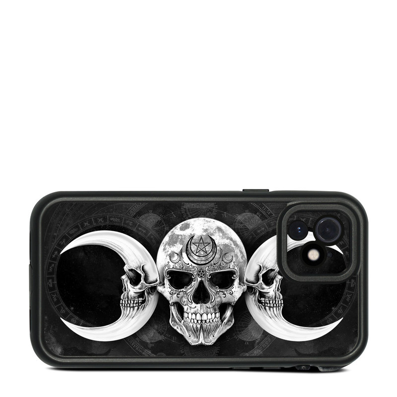 LifeProof iPhone 12 fre Case Skin design of Bone, Skull, Darkness, Monochrome, Black-and-white, Circle, Symmetry, Visual Arts, Illustration, Skeleton, Drawing, with black, white, gray colors