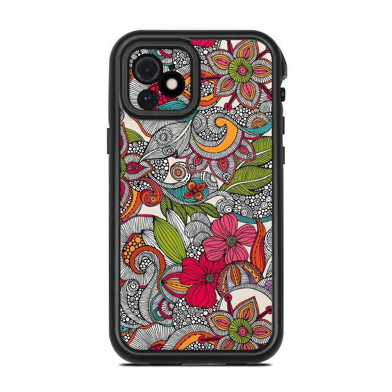 Lifeproof iPhone 12 fre Case Skin design of Pattern, Drawing, Visual arts, Art, Design, Doodle, Floral design, Motif, Illustration, Textile, with gray, red, black, green, purple, blue colors
