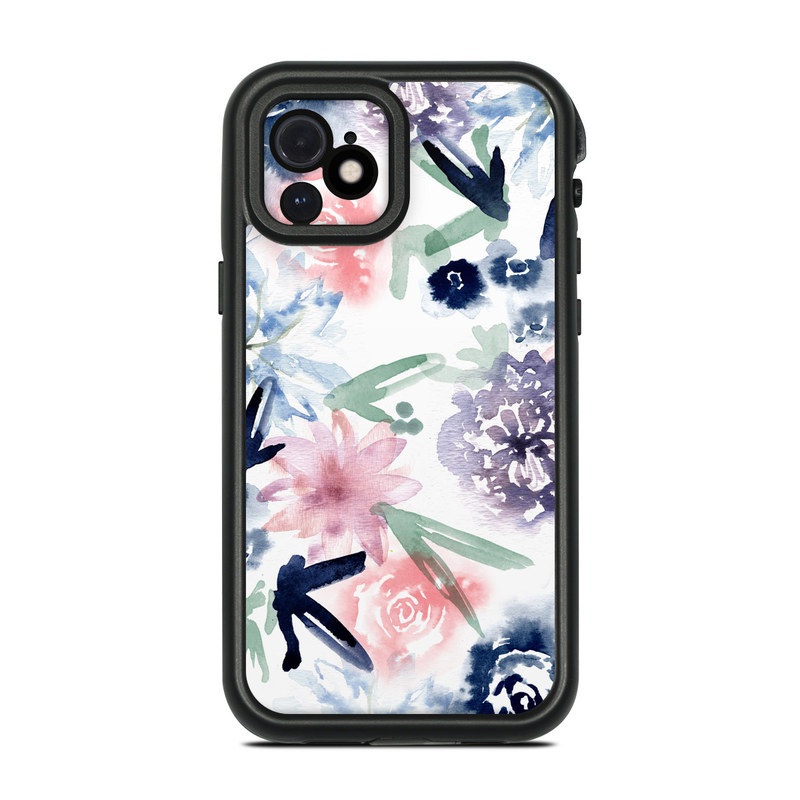 Lifeproof iPhone 12 fre Case Skin design of Pattern, Graphic design, Design, Floral design, Plant, Flower, Illustration, with white, blue, purple, green, pink colors