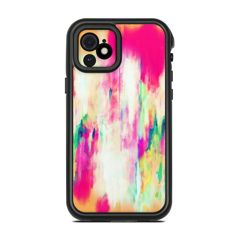 LifeProof iPhone 12 fre Case Skin design of Pink, Magenta, Art, Watercolor paint, Dye, Visual arts, Pattern, Modern art, Painting, Acrylic paint, with red, white, green colors