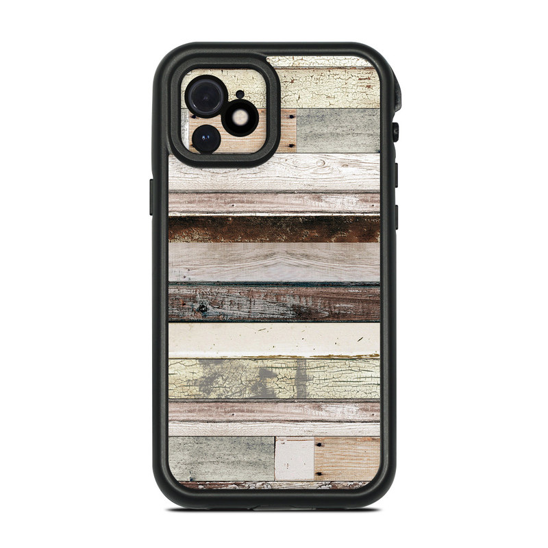 LifeProof iPhone 12 fre Case Skin design of Wood, Wall, Plank, Line, Lumber, Wood stain, Beige, Parallel, Hardwood, Pattern, with brown, white, gray, yellow colors