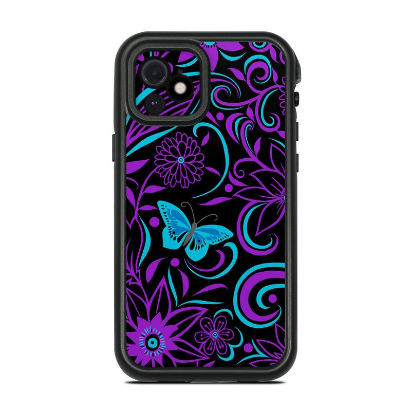 Lifeproof iPhone 12 fre Case Skin design of Pattern, Purple, Violet, Turquoise, Teal, Design, Floral design, Visual arts, Magenta, Motif with black, purple, blue colors
