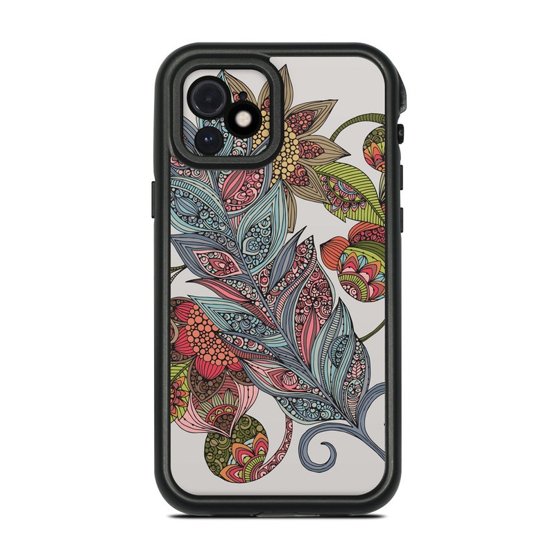 LifeProof iPhone 12 fre Case Skin design of Botany, Plant, Leaf, Pattern, Flower, Illustration, Design, Motif, Protea family, Flowering plant, with green, blue, pink, red, yellow, orange, gray, brown colors