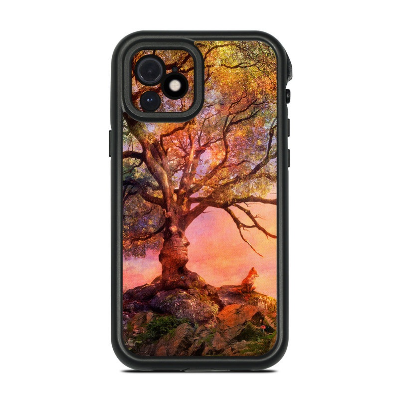 LifeProof iPhone 12 fre Case Skin design of Nature, Tree, Sky, Natural landscape, Branch, Leaf, Woody plant, Trunk, Landscape, Plant, with pink, red, black, green, gray, orange colors