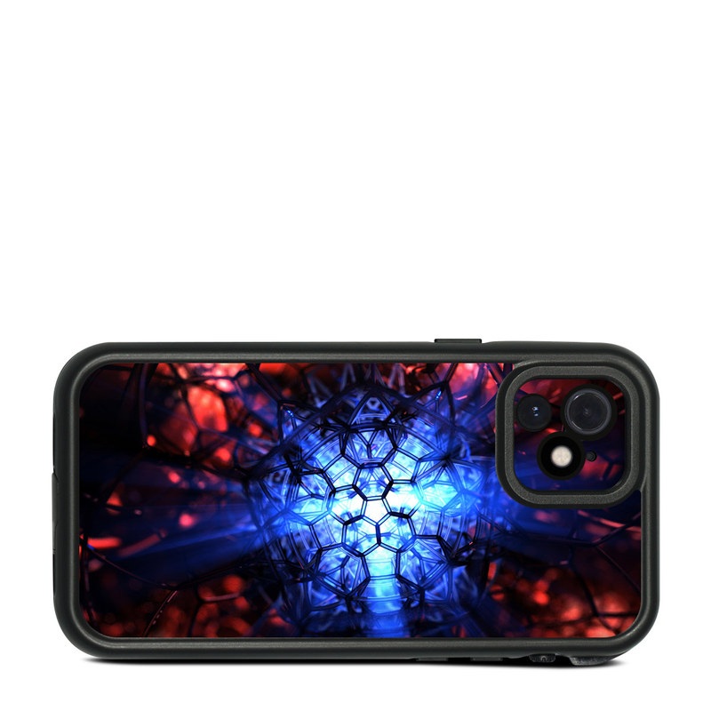 Lifeproof iPhone 12 fre Case Skin design of Blue, Fractal art, Red, Light, Pattern, Lighting, Art, Kaleidoscope, Design, Psychedelic art, with black, blue, red colors