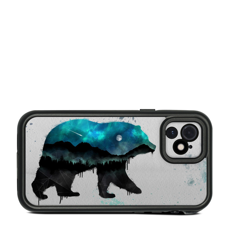 LifeProof iPhone 12 fre Case Skin design of Bear, Illustration, Grizzly bear, Art, Watercolor paint, Snout, Carnivore, Graphic design, Space, Polar bear, with gray, black, white, green, blue colors