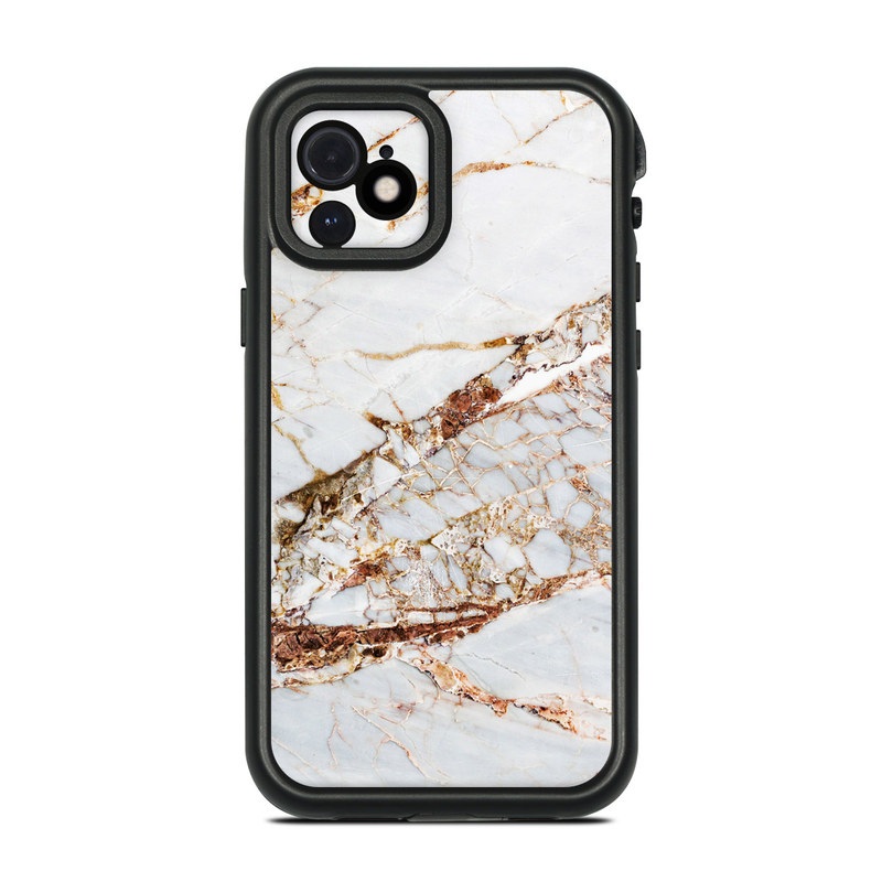 Lifeproof iPhone 12 fre Case Skin design of White, Branch, Twig, Beige, Marble, Plant, Tile, with white, gray, yellow colors