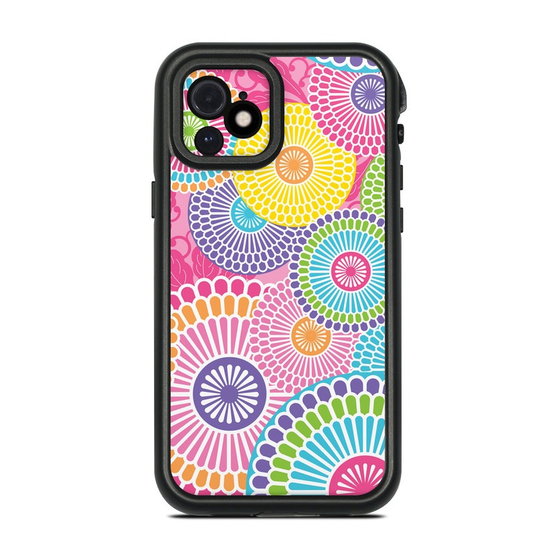 LifeProof iPhone 12 fre Case Skin design of Pattern, Circle, Textile, Design, Visual arts, Wrapping paper, with gray, pink, purple, orange, blue, green colors