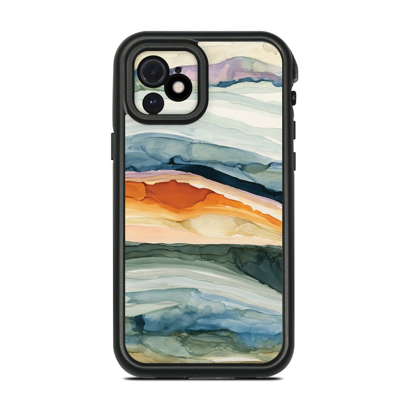 LifeProof iPhone 12 fre Case Skin design of Watercolor paint, Painting, Sky, Wave, Geology, Landscape, Pattern, Acrylic paint, Cloud, Paint, with blue, purple, orange, yellow, red, green, brown colors
