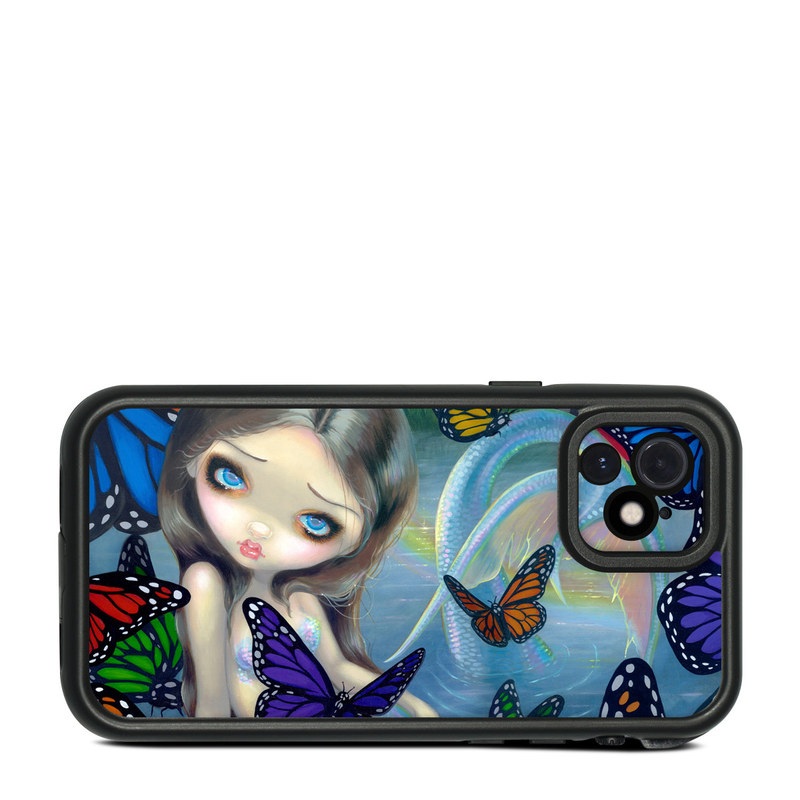 LifeProof iPhone 12 fre Case Skin design of Butterfly, Insect, Monarch butterfly, Moths and butterflies, Cynthia (subgenus), Invertebrate, Pollinator, Brush-footed butterfly, Organism, Art, with gray, black, blue, red, pink colors