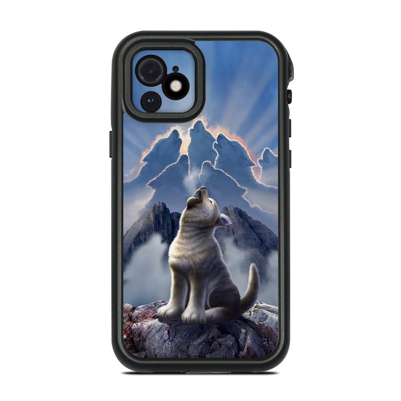 LifeProof iPhone 12 fre Case Skin design of Sky, Cloud, Atmosphere, Rock, Wolf, Photography, Cg artwork, Illustration, Mountain, Mythology, with white, blue, gray, brown colors