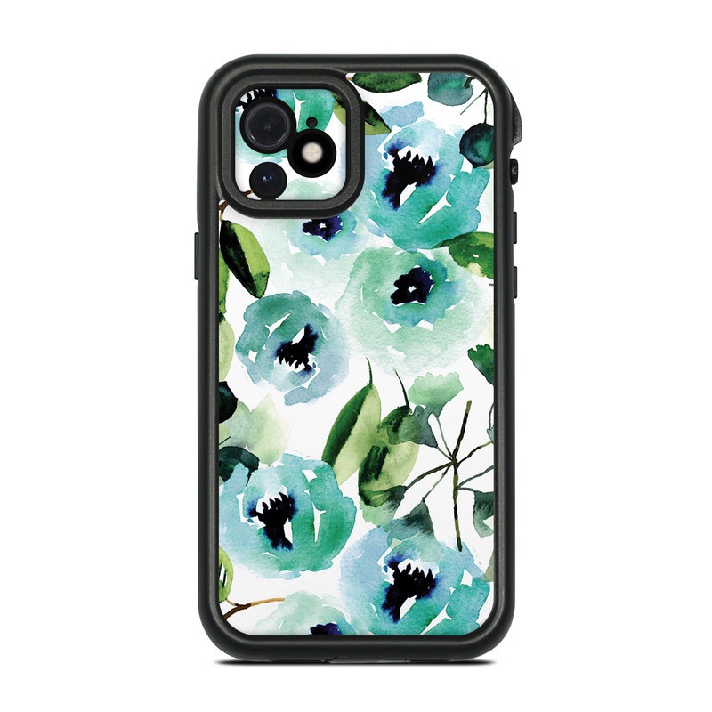LifeProof iPhone 12 fre Case Skin design of Green, Pattern, Leaf, Aqua, Plant, Design, Branch, Organism, Flower, Ivy, with white, green, blue, black colors