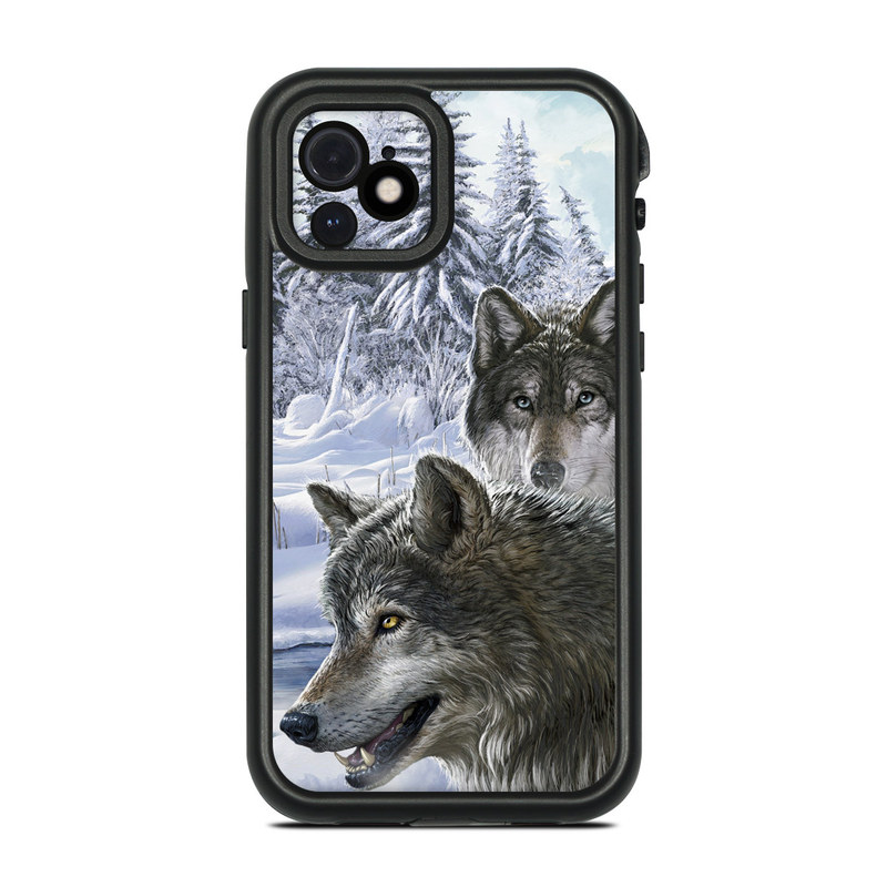 LifeProof iPhone 12 fre Case Skin design of Mammal, Vertebrate, Wolf, Canidae, canis lupus tundrarum, Canis, Wildlife, Carnivore, Wolfdog, Dog, with gray, black, blue, purple colors