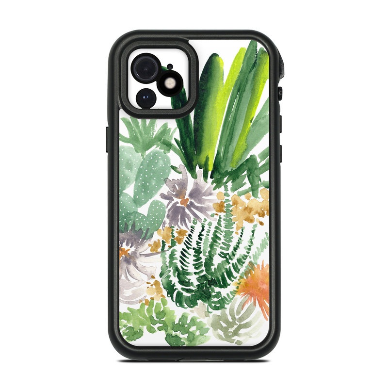 Lifeproof iPhone 12 fre Case Skin design of Cactus, Plant, Flower, Botany, Leaf, Illustration, Pine, Grass, Succulent plant, Branch, with white, green, red, orange colors