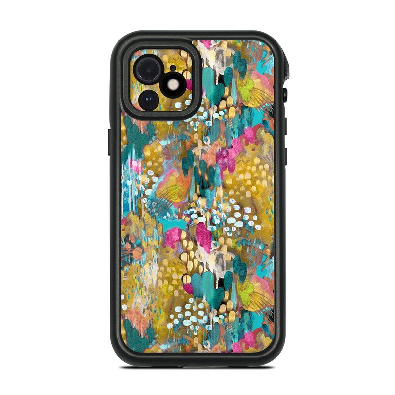 LifeProof iPhone 12 fre Case Skin design of Pattern, Textile, Design, Art, Visual arts, Wildflower, with green, gray, blue, black, red colors