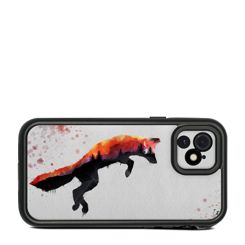 LifeProof iPhone 12 fre Case Skin design of Illustration, Watercolor paint, Art, Graphic design, Painting, Red fox, Visual arts, Paint, Drawing, Tail, with gray, black, red, yellow, orange, white colors