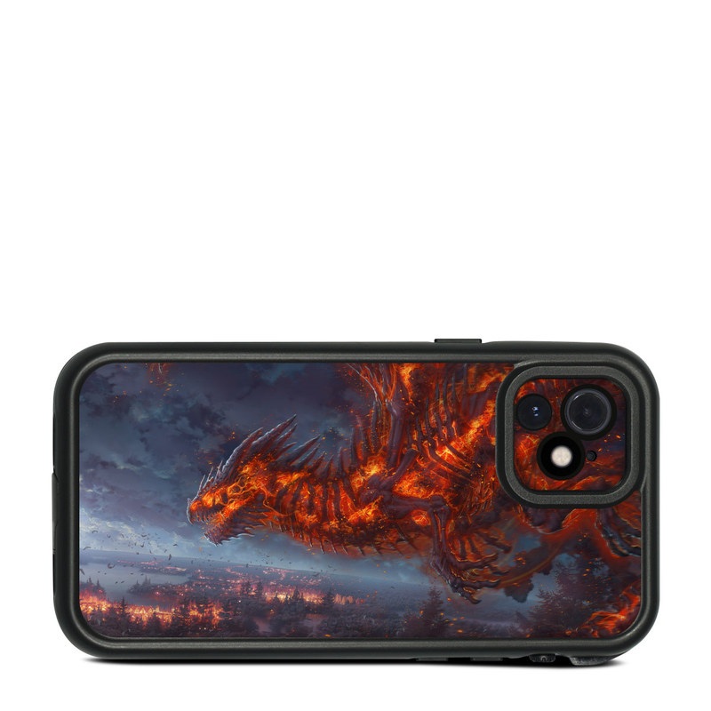 LifeProof iPhone 12 fre Case Skin design of Geological phenomenon, Dragon, Cg artwork, Sky, Flame, Fictional character, Mythology, Lava, Demon, Heat, with red, blue, black colors