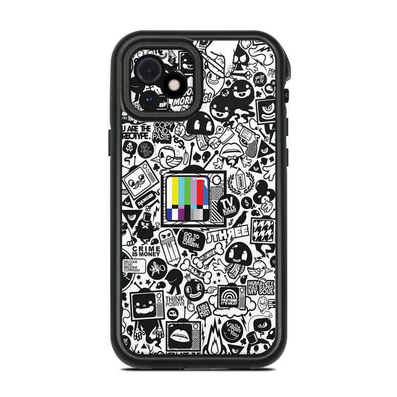 Lifeproof iPhone 12 fre Case Skin design of Pattern, Drawing, Doodle, Design, Visual arts, Font, Black-and-white, Monochrome, Illustration, Art, with gray, black, white colors