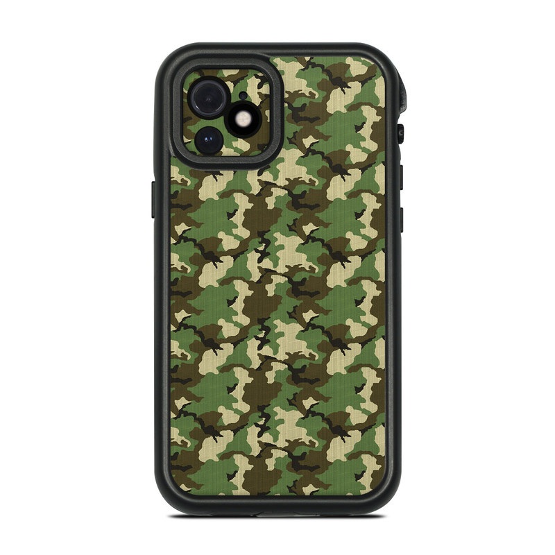 LifeProof iPhone 12 fre Case Skin design of Military camouflage, Camouflage, Clothing, Pattern, Green, Uniform, Military uniform, Design, Sportswear, Plane, with black, gray, green colors