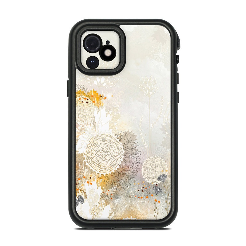 LifeProof iPhone 12 fre Case Skin design of Pattern, Floral design, Flower, Plant, Illustration, camomile, Wildflower, Art, with gray, yellow, pink, white, green colors