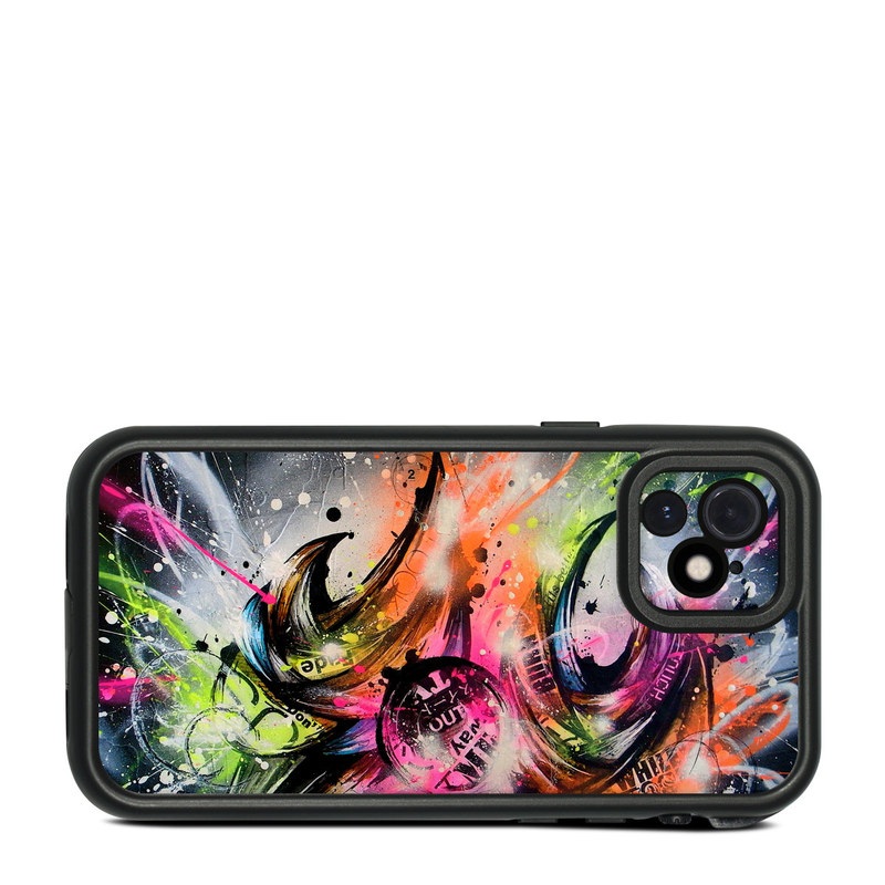 LifeProof iPhone 12 fre Case Skin design of Graphic design, Fractal art, Art, Illustration, Design, Graphics, Cg artwork, Font, Visual arts, Pattern, with black, gray, red, green, purple, blue colors