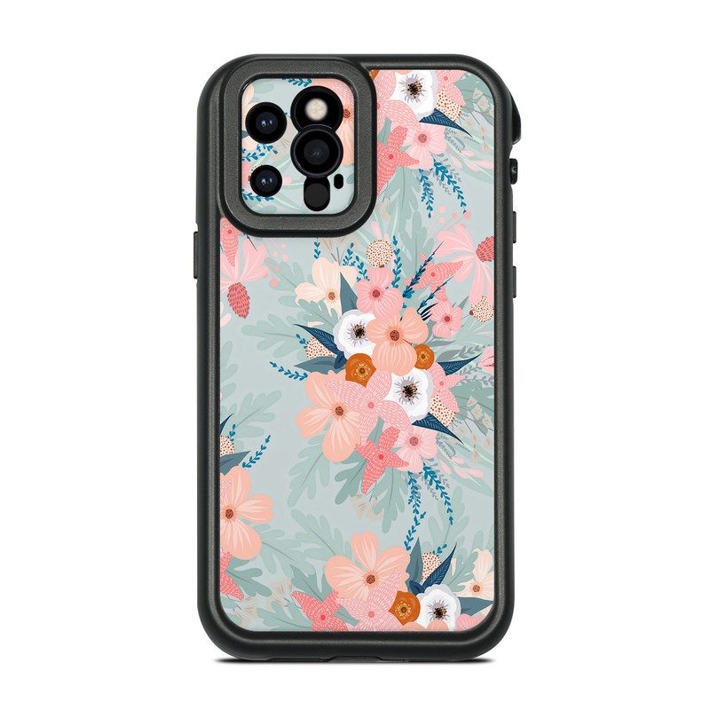 LifeProof iPhone 12 Pro fre Case Skin design of Pattern, Aqua, Wrapping paper, Textile, Design, Floral design, Wildflower, Plant, Pedicel, Blossom, with pink, red, blue, white colors