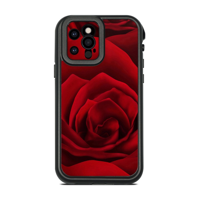 LifeProof iPhone 12 Pro fre Case Skin design of Red, Garden roses, Rose, Petal, Flower, Nature, Floribunda, Rose family, Close-up, Plant, with black, red colors