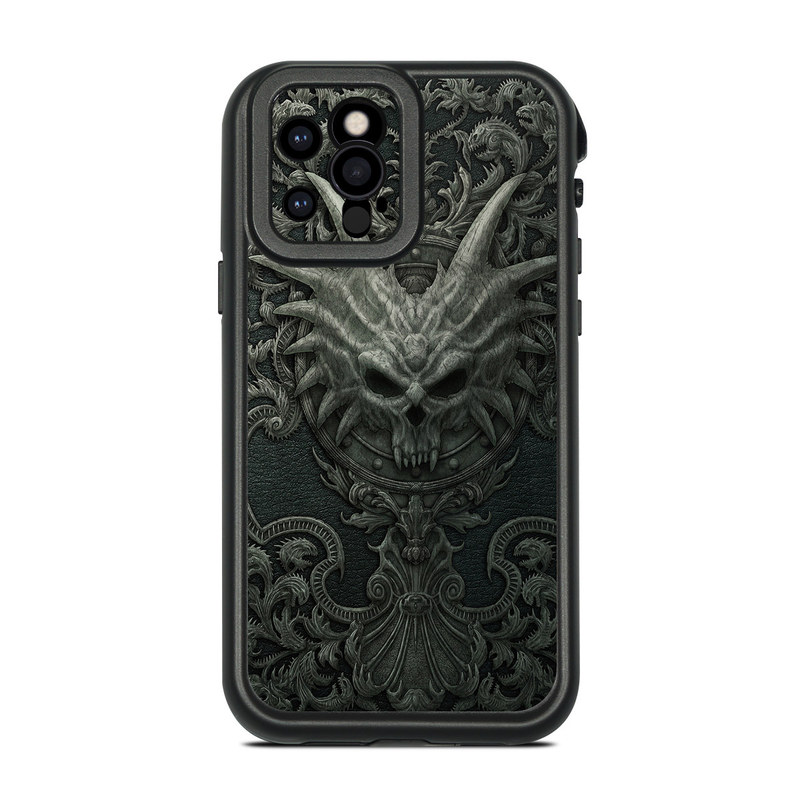LifeProof iPhone 12 Pro fre Case Skin design of Demon, Dragon, Fictional character, Illustration, Supernatural creature, Drawing, Symmetry, Art, Mythology, Mythical creature, with black, gray colors