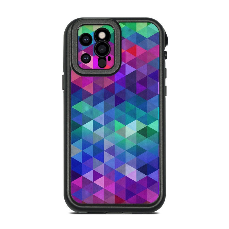 LifeProof iPhone 12 Pro fre Case Skin design of Purple, Violet, Pattern, Blue, Magenta, Triangle, Line, Design, Graphic design, Symmetry, with blue, purple, green, red, pink colors