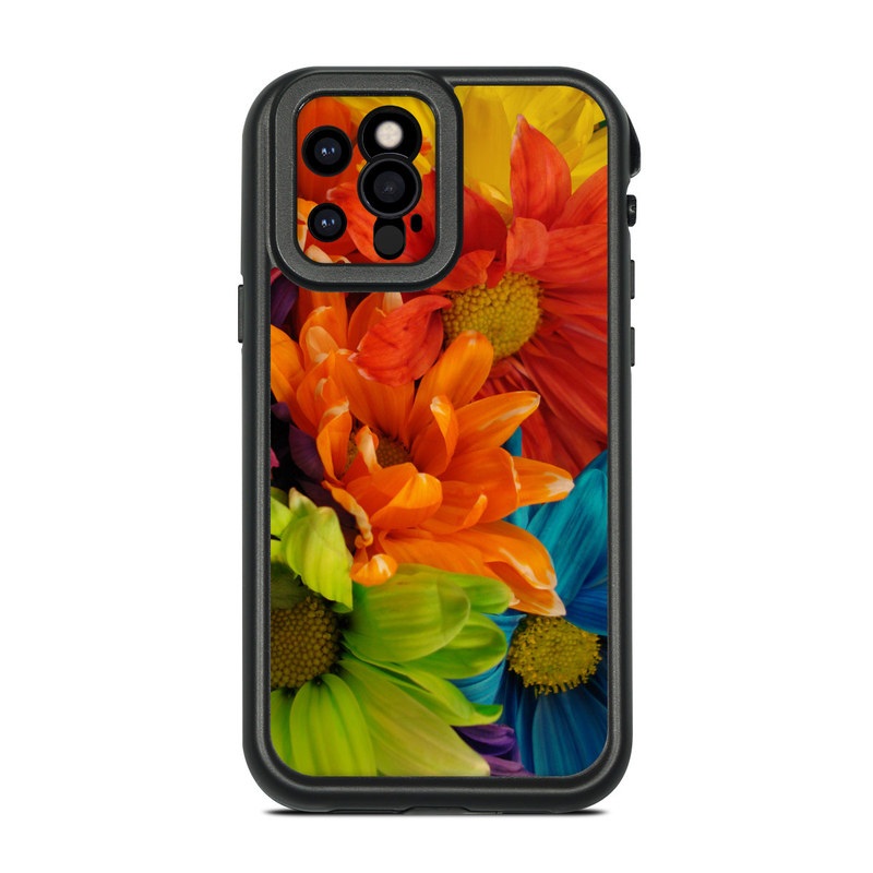 LifeProof iPhone 12 Pro fre Case Skin design of Flower, Petal, Orange, Cut flowers, Yellow, Plant, Bouquet, Floral design, Flowering plant, Gerbera, with red, green, black, blue colors