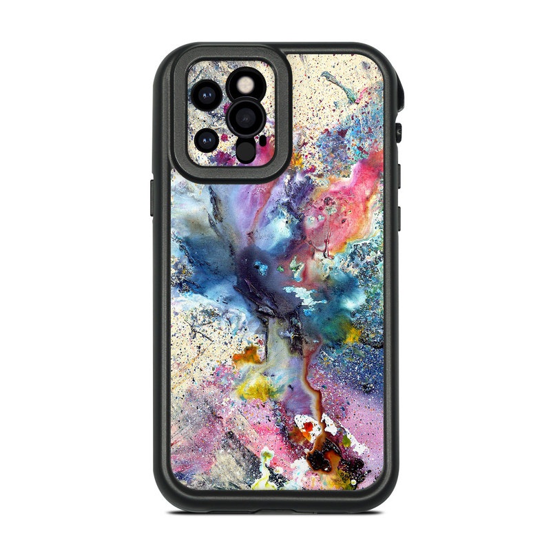 LifeProof iPhone 12 Pro fre Case Skin design of Watercolor paint, Painting, Acrylic paint, Art, Modern art, Paint, Visual arts, Space, Colorfulness, Illustration, with gray, black, blue, red, pink colors
