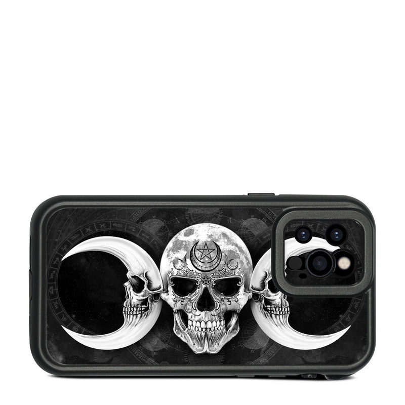 LifeProof iPhone 12 Pro fre Case Skin design of Bone, Skull, Darkness, Monochrome, Black-and-white, Circle, Symmetry, Visual Arts, Illustration, Skeleton, Drawing, with black, white, gray colors