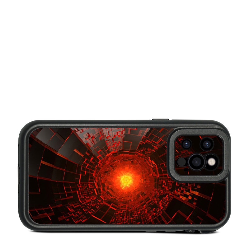 LifeProof iPhone 12 Pro fre Case Skin design of Red, Fractal art, Light, Circle, Design, Art, Graphics, Symmetry, Pattern, Space, with black, red colors