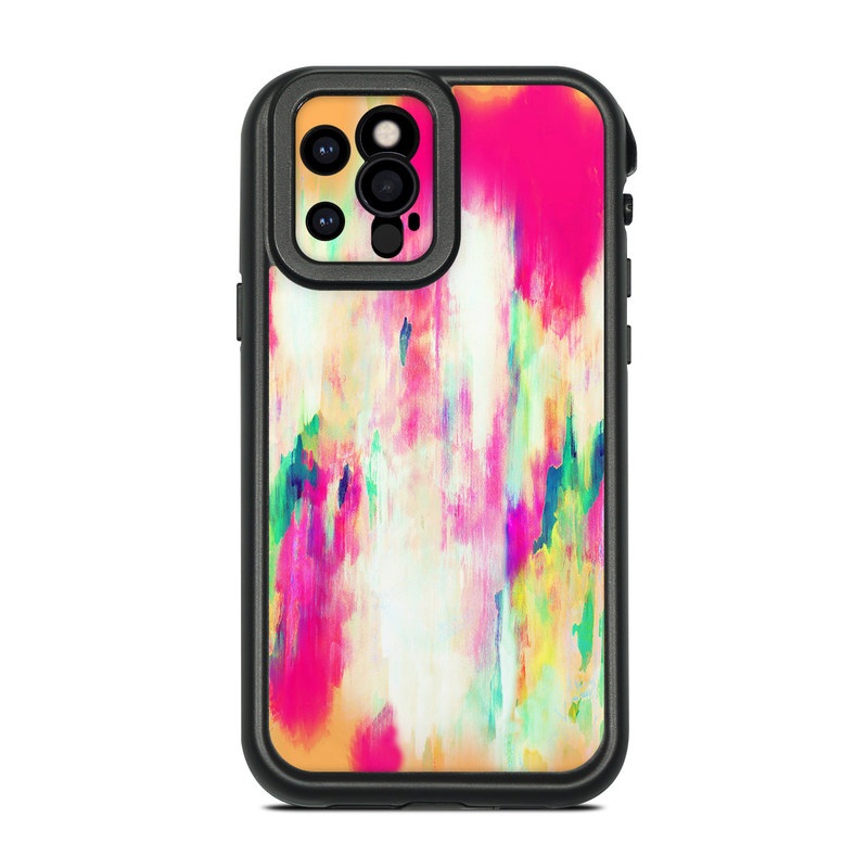 LifeProof iPhone 12 Pro fre Case Skin design of Pink, Magenta, Art, Watercolor paint, Dye, Visual arts, Pattern, Modern art, Painting, Acrylic paint, with red, white, green colors