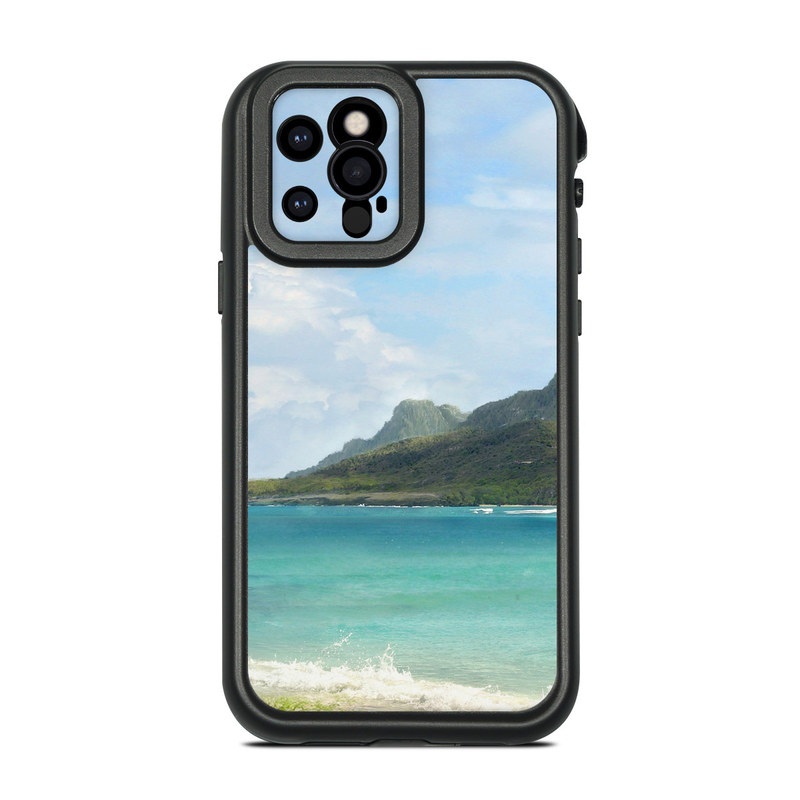 LifeProof iPhone 12 Pro fre Case Skin design of Body of water, Tropics, Nature, Natural landscape, Shore, Coast, Caribbean, Sea, Tree, Beach, with gray, black, blue, green colors